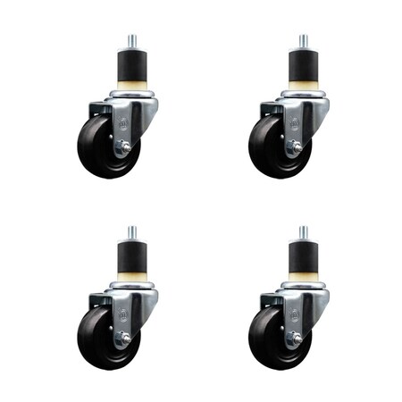 Service Caster 3'' SS Hard Rubber Wheel Swivel 1-7/8'' Expanding Stem Caster Set, 4PK SCC-SSEX20S314-HRS-178-4